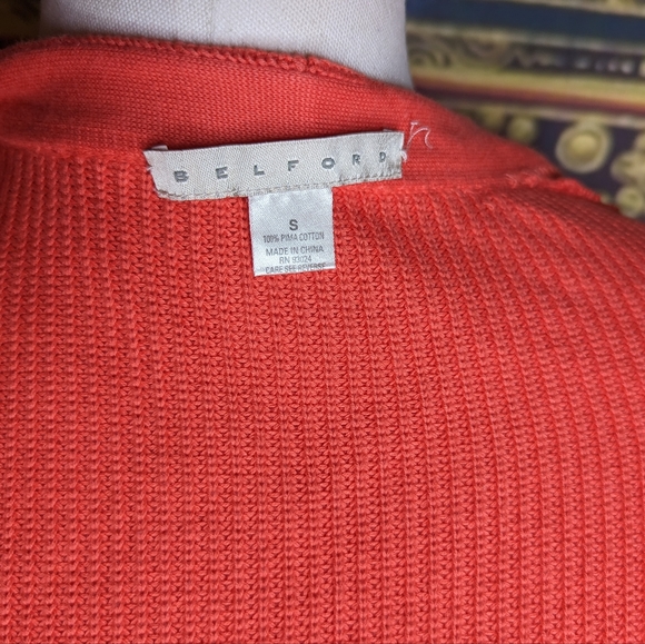 Belford 100% Pima Cotton Coral Cardigan Size Small - Picture 6 of 9